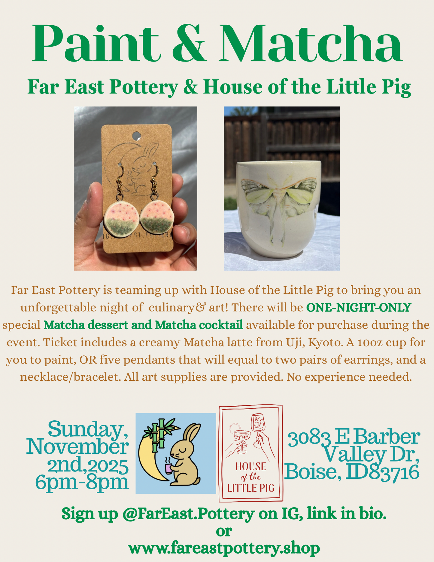 November 2nd, 2025 Paint & Matcha Workshop at House of the Little Pig