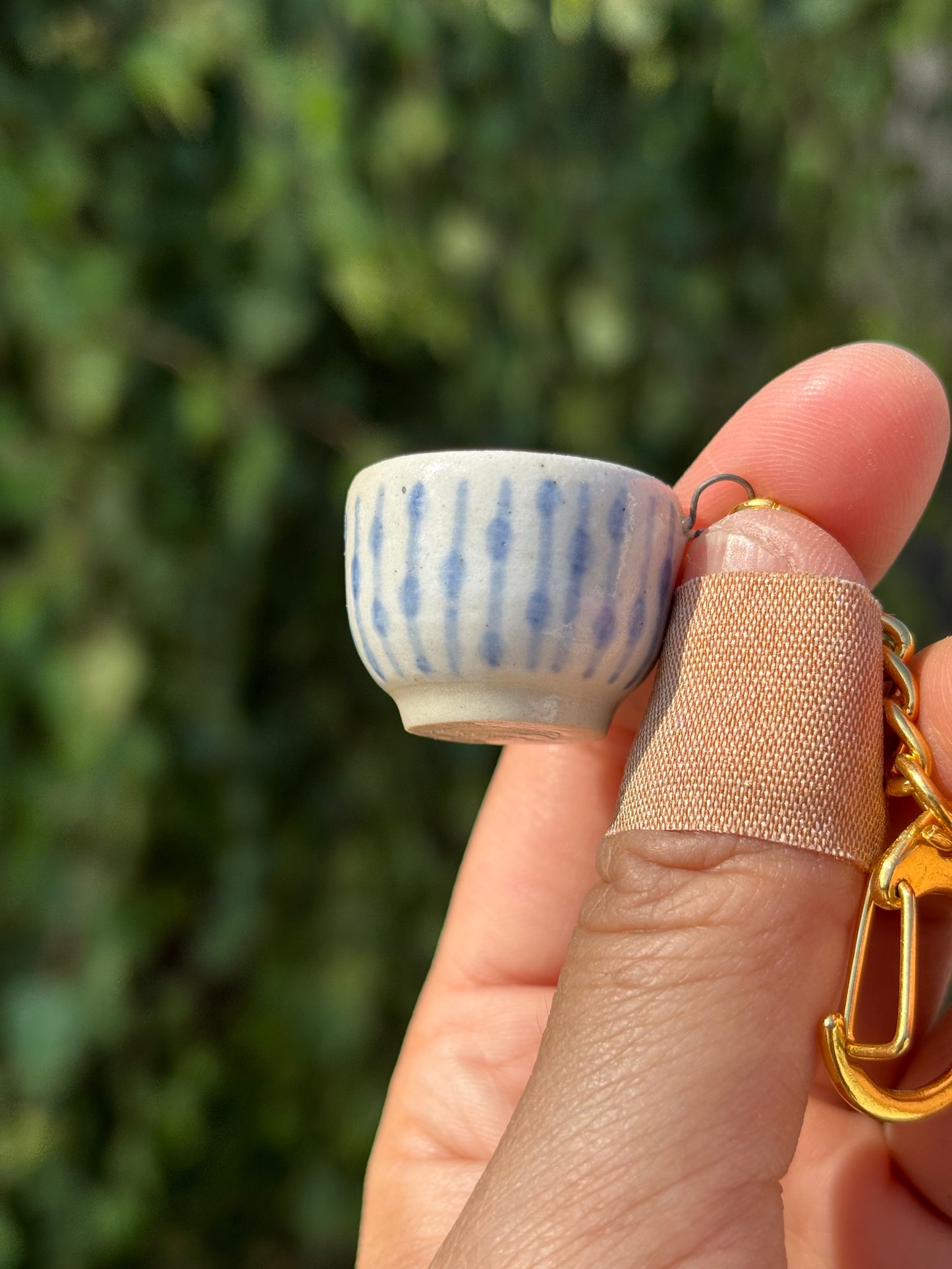 Tea Bowl Charm with Blue Stripes and Dots