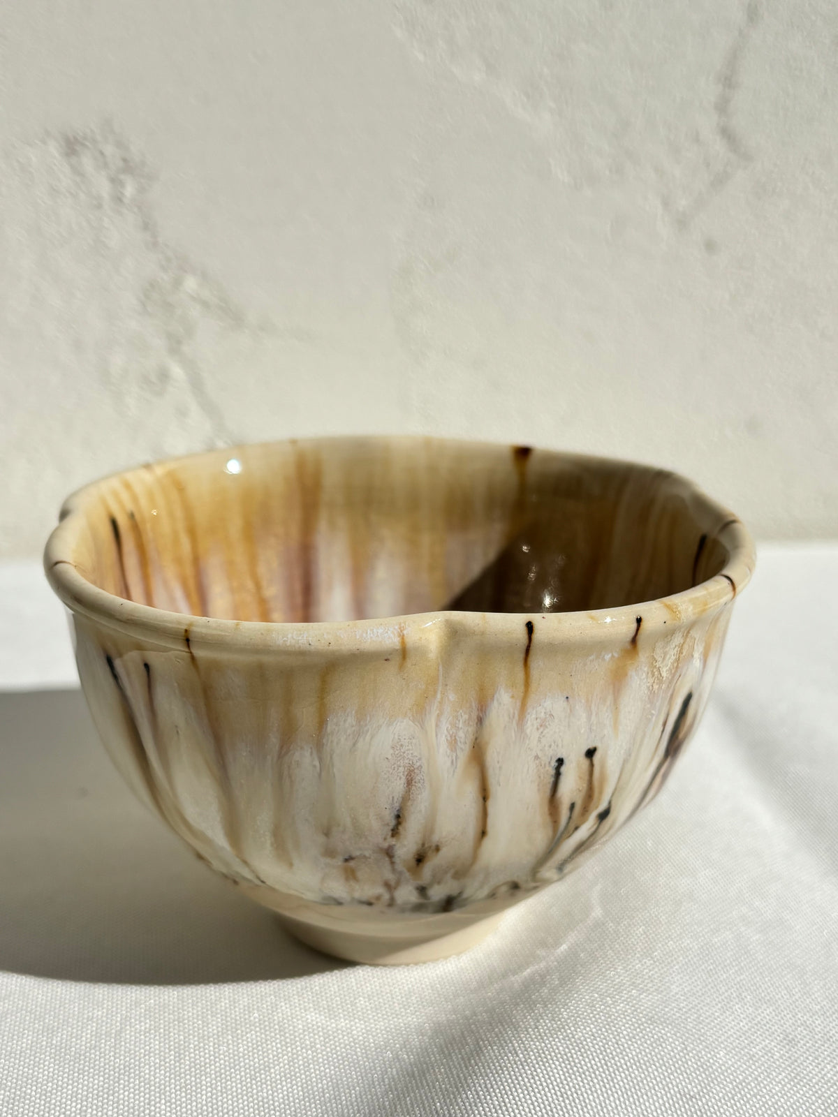 Flower shaped matcha bowl and tea cup in Astral Drift