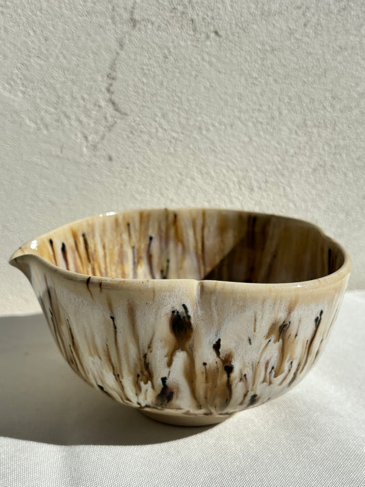 Flower shaped matcha bowl and tea cup in Astral Drift