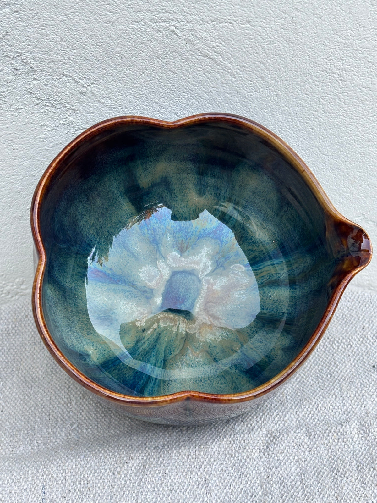 Flower shaped matcha bowl and cup in Midnight Tide