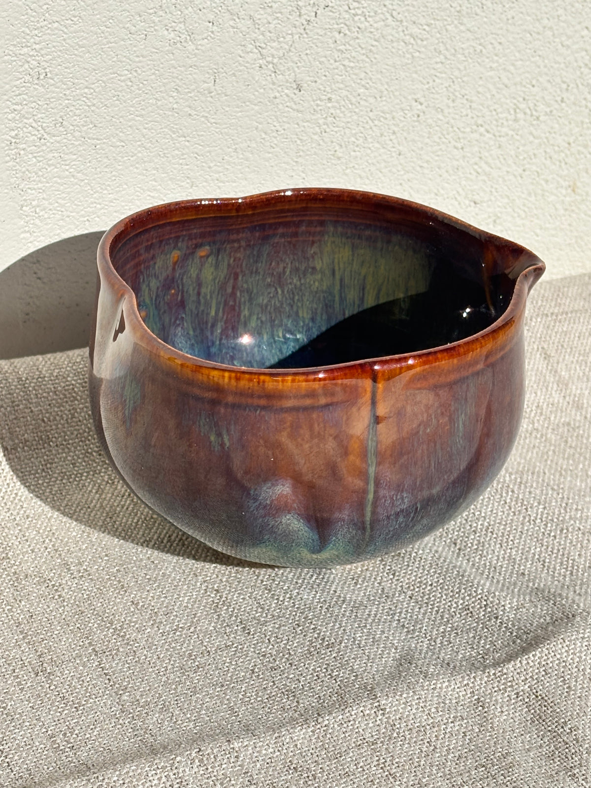 Flower shaped matcha bowl and cup in Midnight Tide