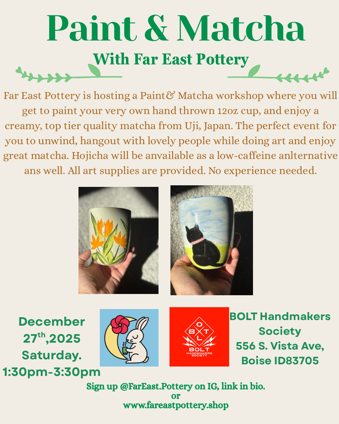 December 27th, 2025 Paint& Matcha at BOLT Handmakers Society
