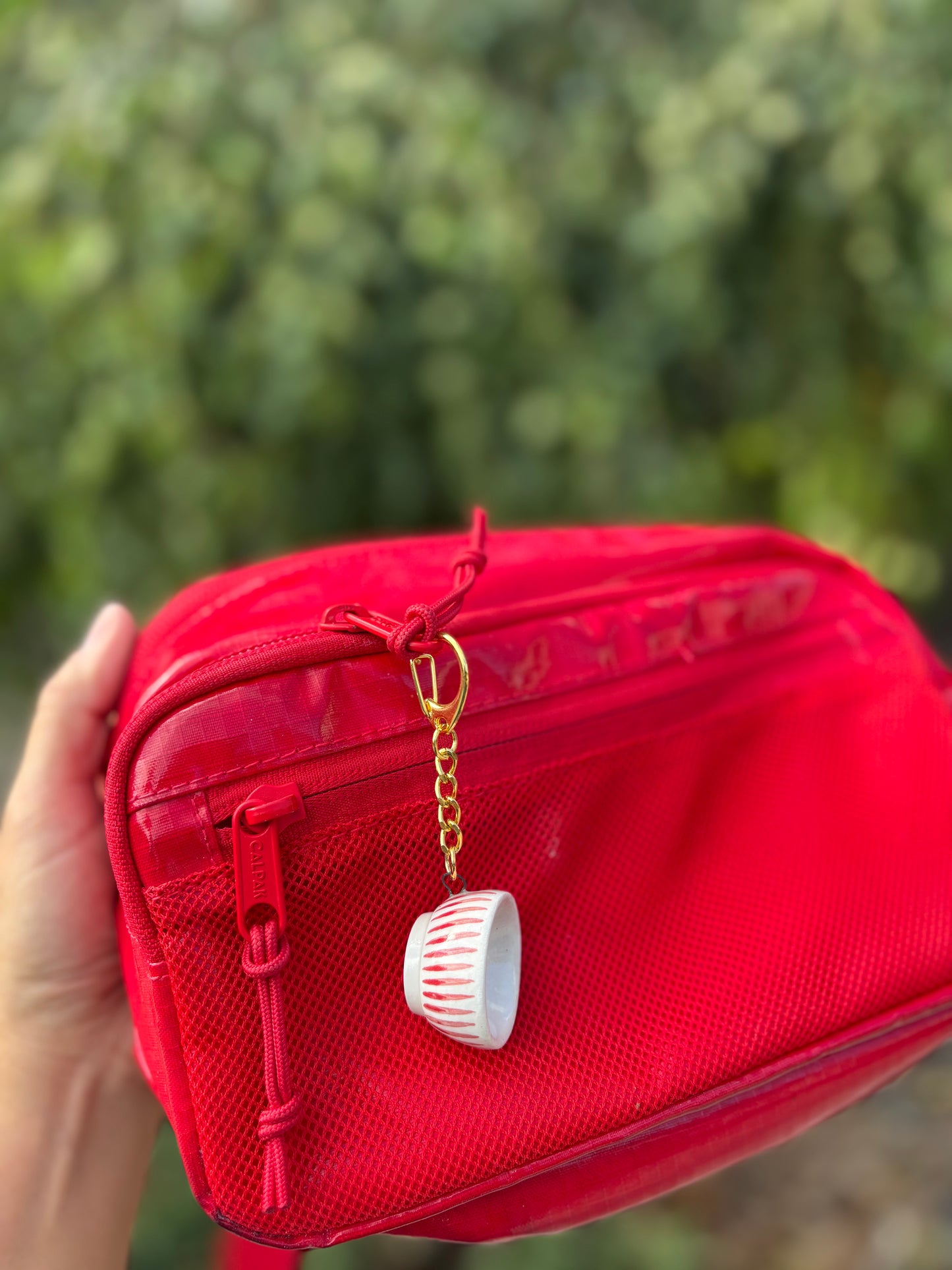 Tea Bowl Charm with Red Stripes