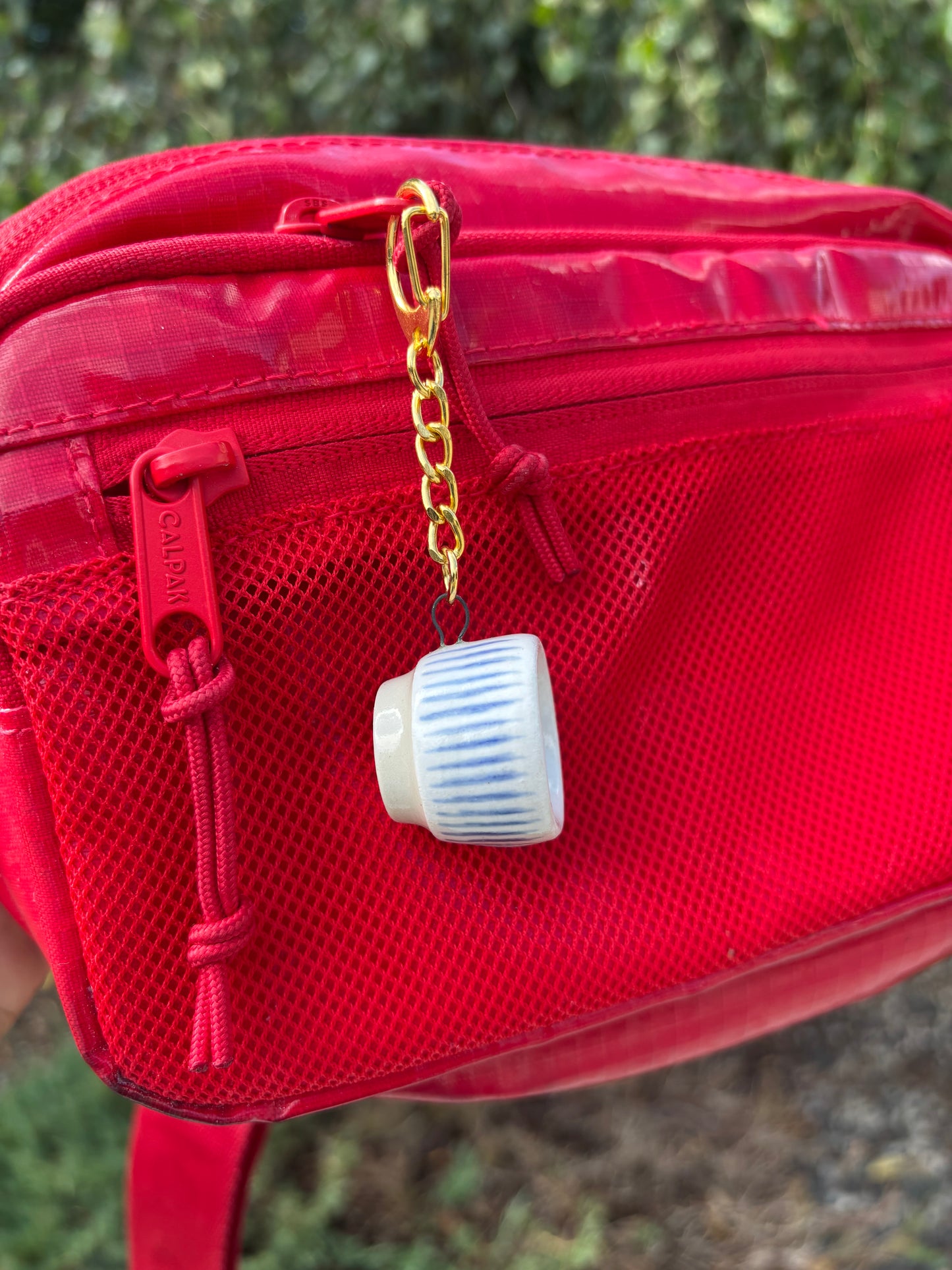 Tea Bowl Charm with blue stripes