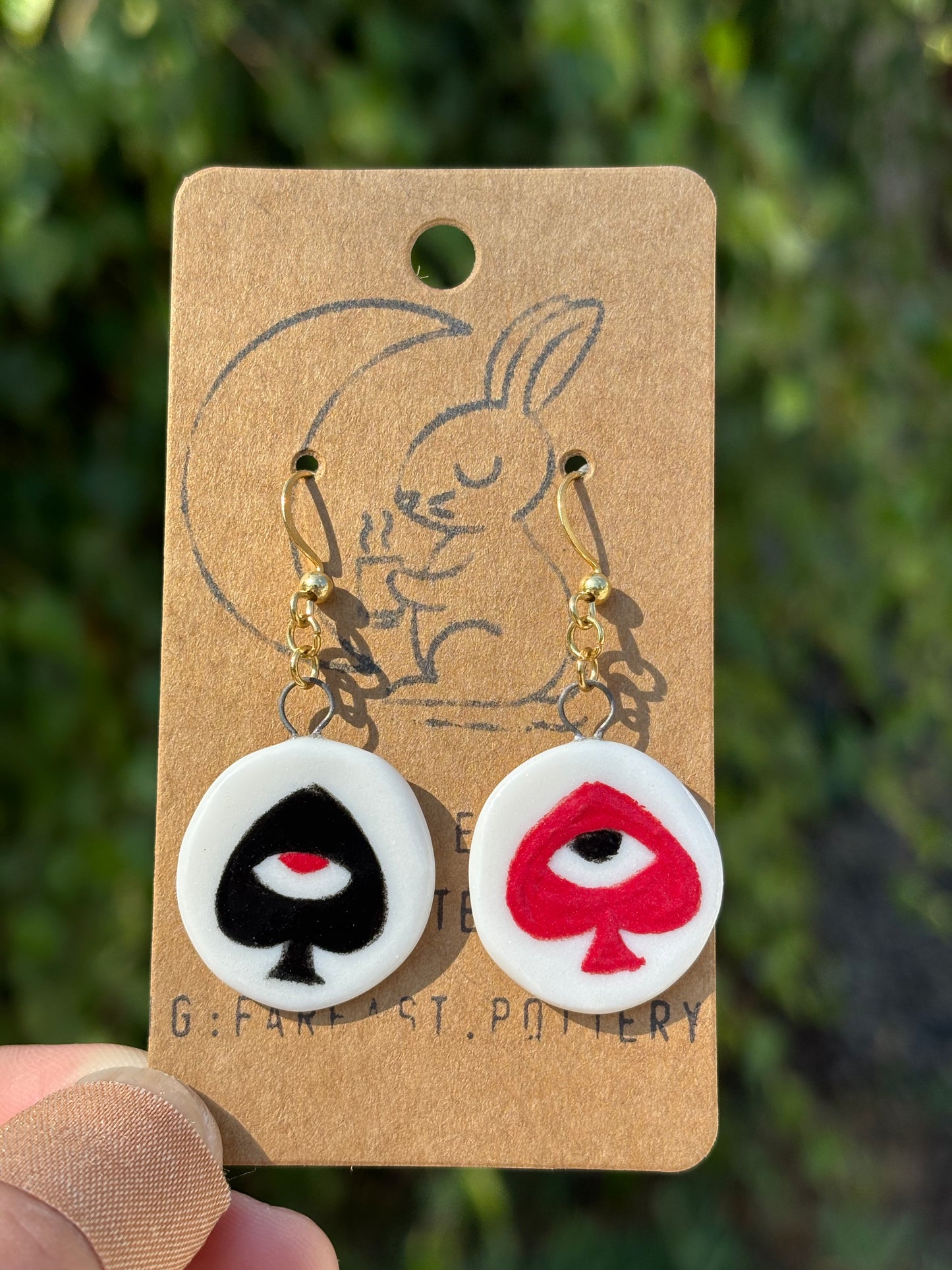 Black& Red eyed spades Porcelain earrings