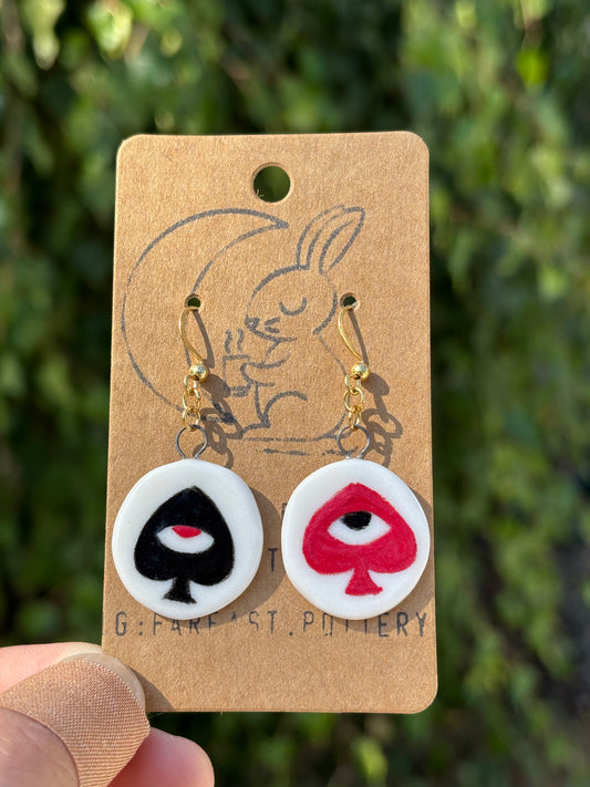 Black& Red eyed spades Porcelain earrings