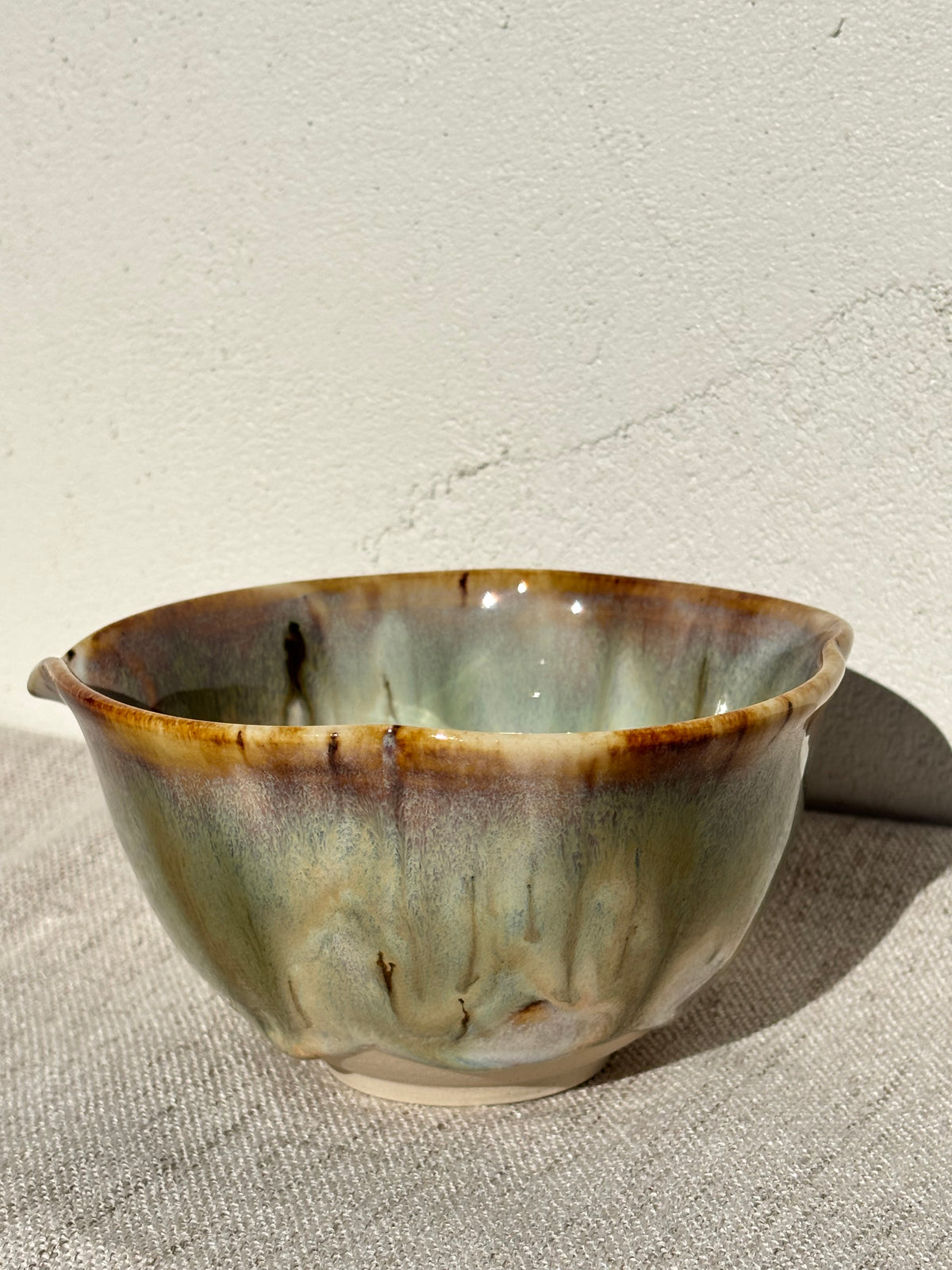 Flower shaped Matcha Bowl and cup in Matcha Parfait Glaze
