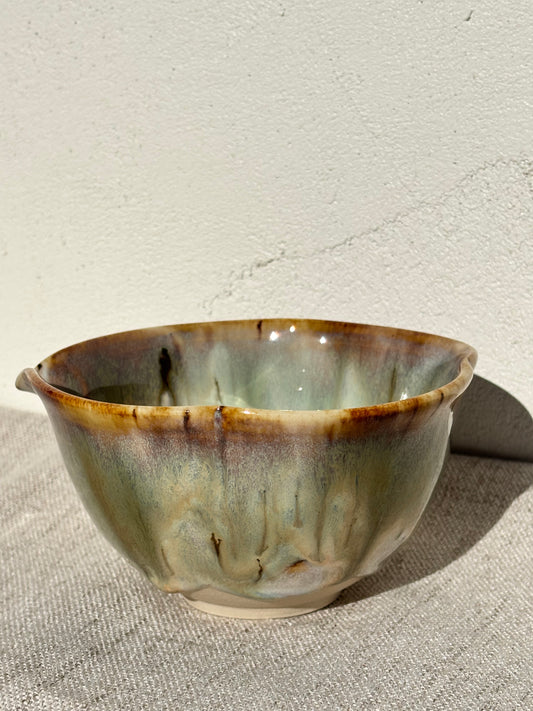 Flower shaped Matcha Bowl and cup in Matcha Parfait Glaze