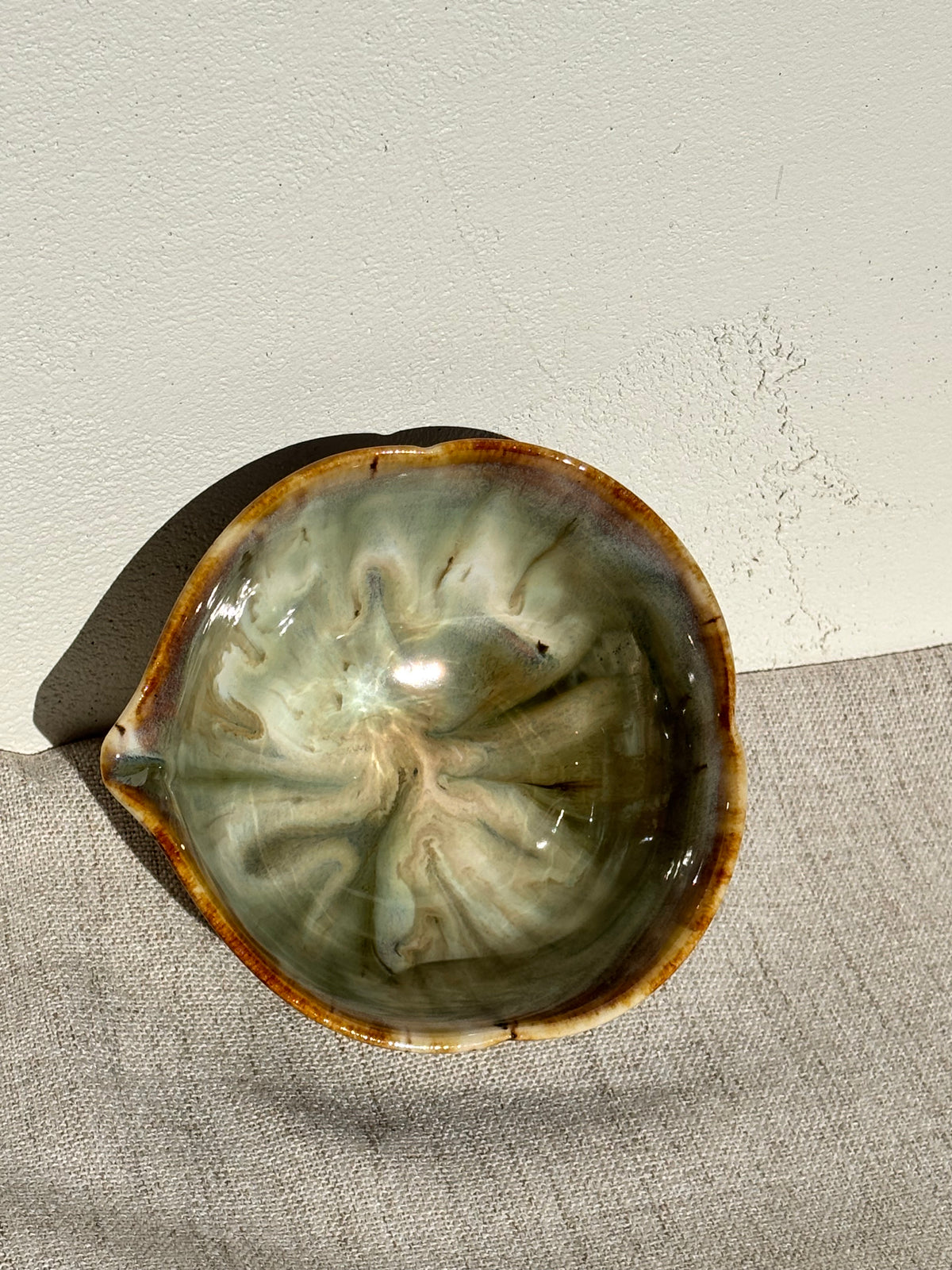 Flower shaped Matcha Bowl and cup in Matcha Parfait Glaze